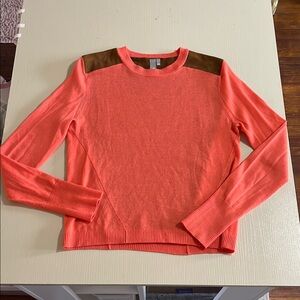 Shae Cashmere Brown & Orange Crew Neck Sweater- Size Medium